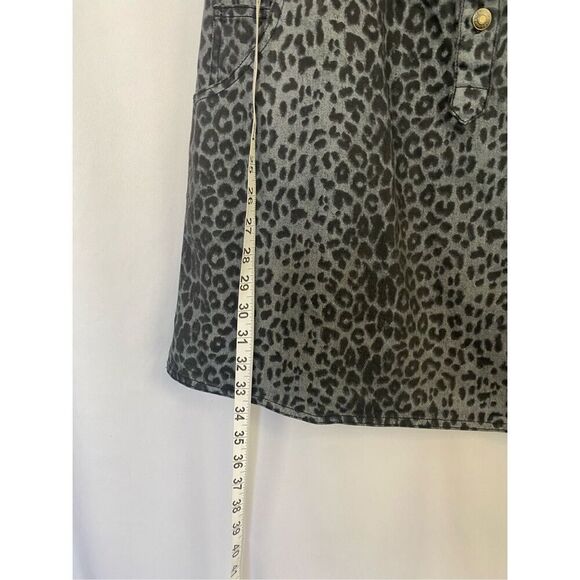 80s Vintage Denim Leopard Print Mini Dress Sz 10 Black & Grey Metal Rockerchic - Picture 9 of 13